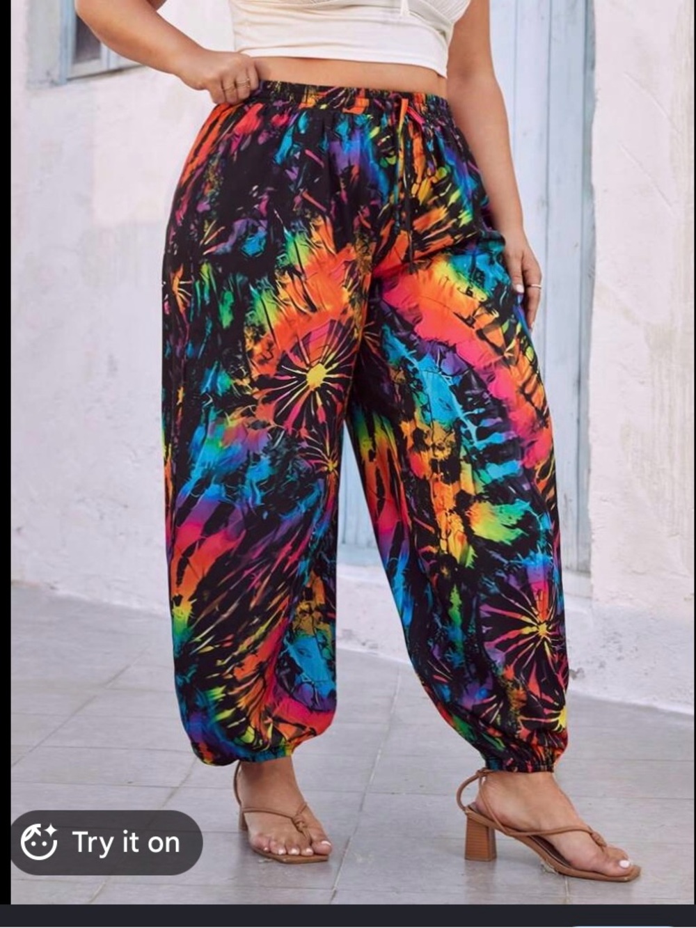 Rainbow Tie-Dye Harem Pants Tie Dye Wide Leg Pants.